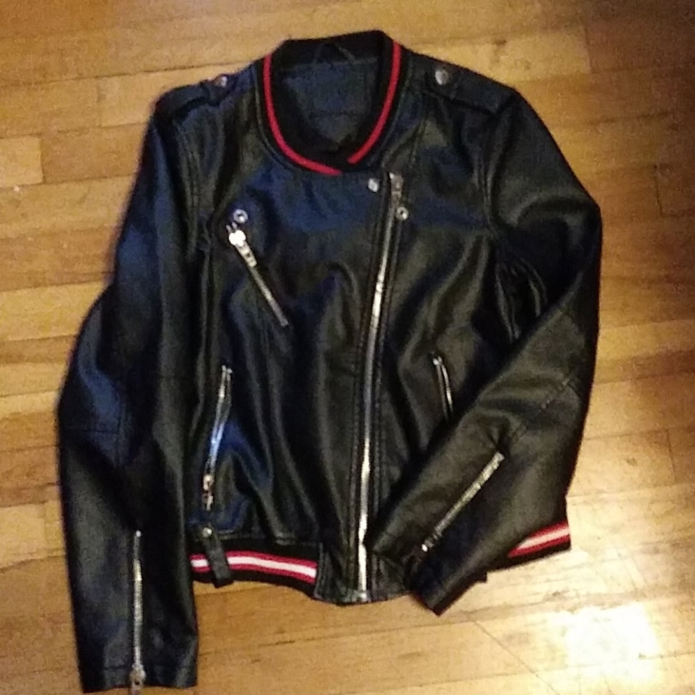 Blank NYC Leather Moto Jacket with Rib Trim